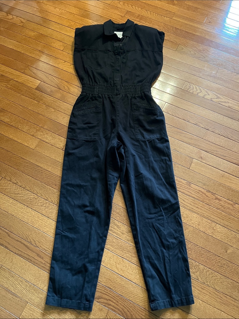 Pistola Rosie Padded Shoulder Black Cotton Jumpsuit - Picture 5 of 16